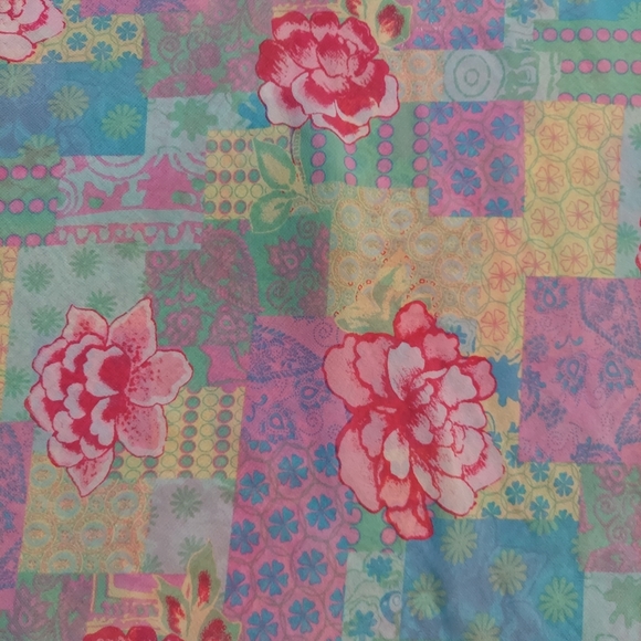 Vintage Y2K Natori Pastel Floral Patchwork Chiffon Ruffle Slip Dress - Picture 9 of 14